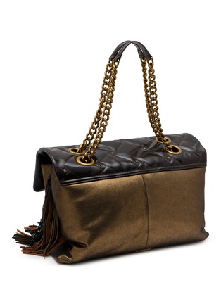 Detail View - Click To Enlarge - KURT GEIGER BAGS - Macro Kensington Fringed Suede Leather Shoulder Bag
