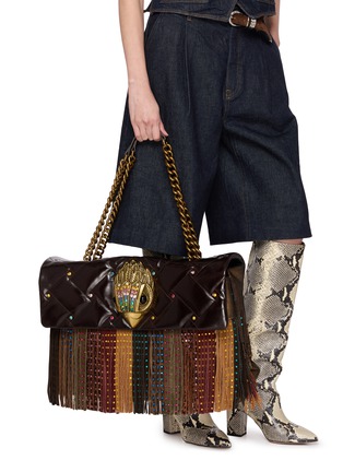 Figure View - Click To Enlarge - KURT GEIGER BAGS - Macro Kensington Fringed Suede Leather Shoulder Bag