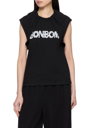 Main View - Click To Enlarge - BONBOM - Piercing Sticker Print Draped Shoulder Tank Top
