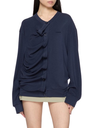 Main View - Click To Enlarge - BONBOM - Asymmetric Shirring Button Front Cardigan
