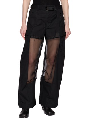 Main View - Click To Enlarge - SACAI - Sheer Panel Cotton Pants