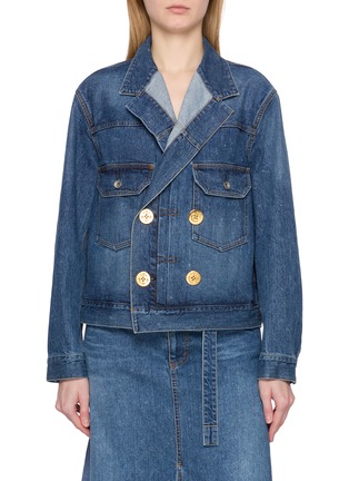 Main View - Click To Enlarge - SACAI - Double Breasted Dark Wash Denim Jacket