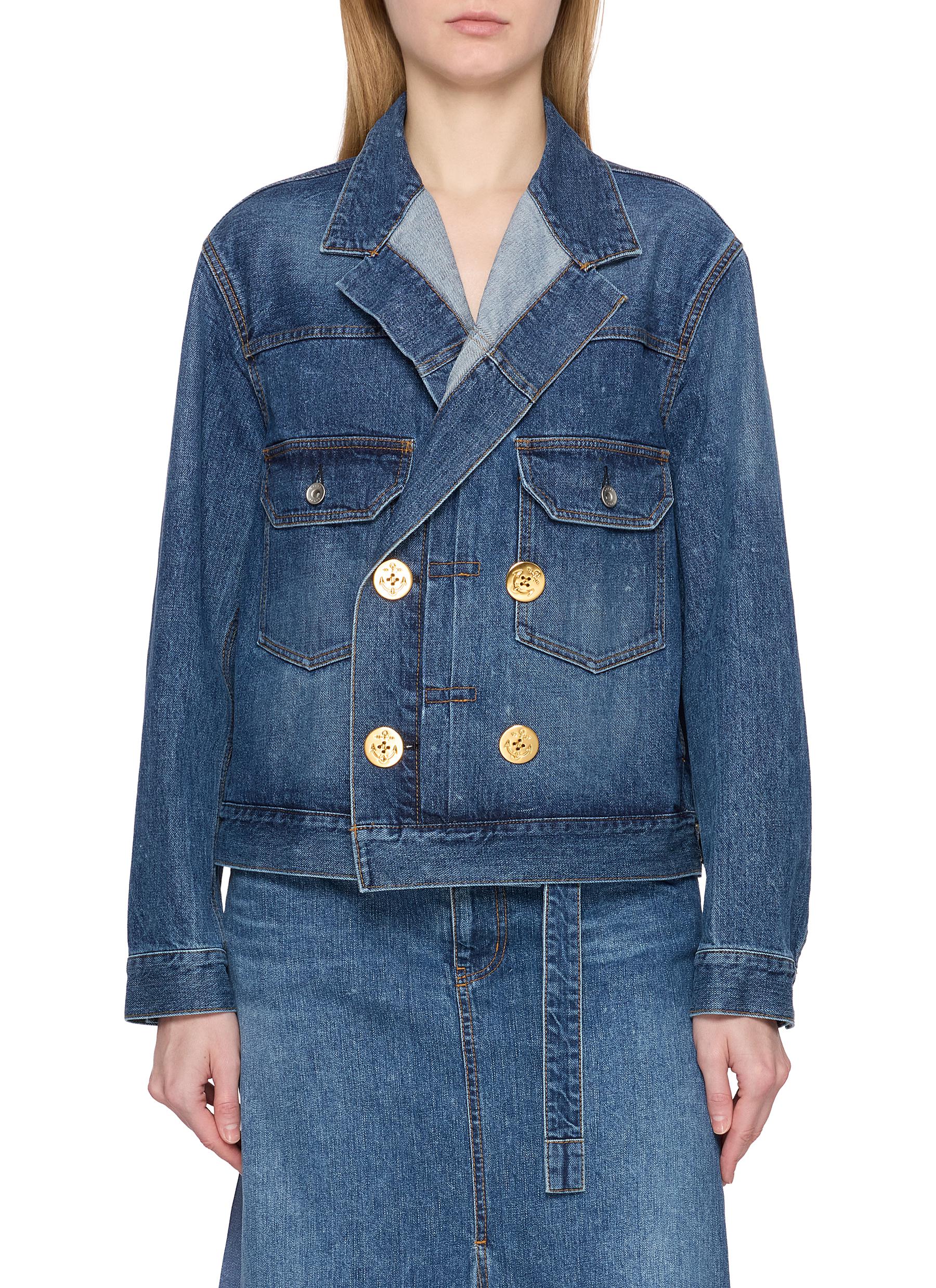 SACAI | Double Breasted Dark Wash Denim Jacket | Women | Lane Crawford