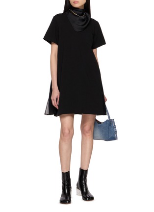 Figure View - Click To Enlarge - SACAI - Sheer Panel Cotton T-Shirt Dress