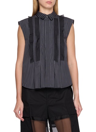 Main View - Click To Enlarge - SACAI - Sheer Ruffle Striped Sleeveless Shirt