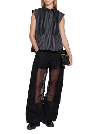 Figure View - Click To Enlarge - SACAI - Sheer Ruffle Striped Sleeveless Shirt