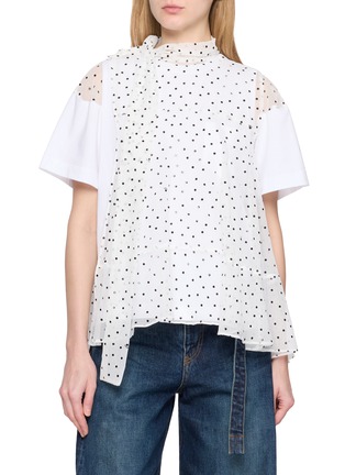 Main View - Click To Enlarge - SACAI - Polka Dot Sheer Panel T-Shirt