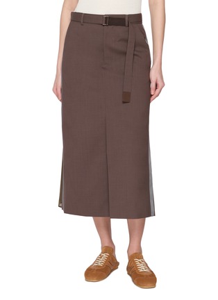 Main View - Click To Enlarge - SACAI - Belted Panelled Wool Suiting Skirt