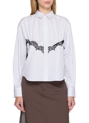 Main View - Click To Enlarge - SACAI - Lace Detail Striped Shirt