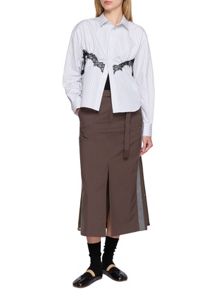 Figure View - Click To Enlarge - SACAI - Lace Detail Striped Shirt