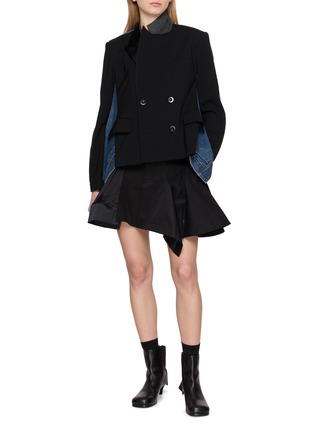 Figure View - Click To Enlarge - SACAI - Hybrid Fabric Mix Flared Cotton Mini Skirt