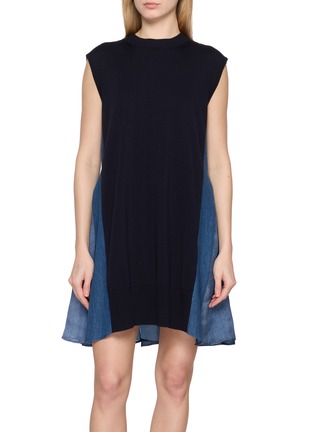 Main View - Click To Enlarge - SACAI - Denim Knit Panelled Dress