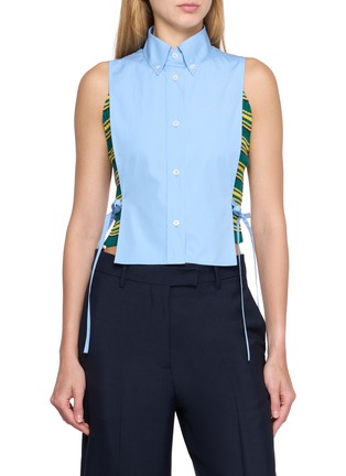 Main View - Click To Enlarge - MIU MIU - Sleeveless Side Open Cotton Shirt Top