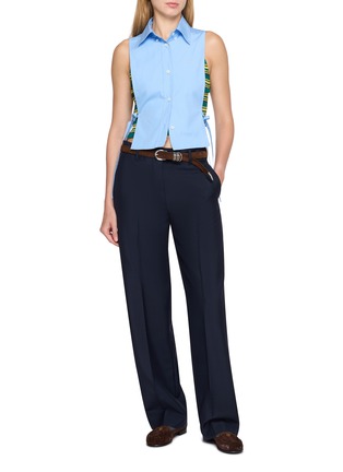 Figure View - Click To Enlarge - MIU MIU - Sleeveless Side Open Cotton Shirt Top