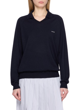 Main View - Click To Enlarge - MIU MIU - Open Collar Wool Knit Top
