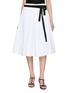 PRADA Pleated Ribbon Belt Cotton Midi Skirt