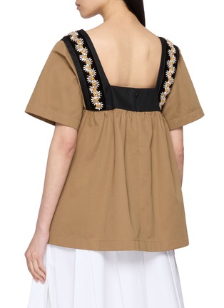 Back View - Click To Enlarge - PRADA - Embellished Strap Gathered Cotton Top