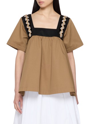 Main View - Click To Enlarge - PRADA - Embellished Strap Gathered Cotton Top