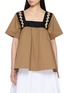 Main View - Click To Enlarge - PRADA - Embellished Strap Gathered Cotton Top