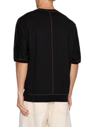 Back View - Click To Enlarge - GOOD PEOPLE GOOD STITCHING GOOD PRODUCT - Half Sleeve Contrast Stitch Crewneck Wool Blend Knit Top