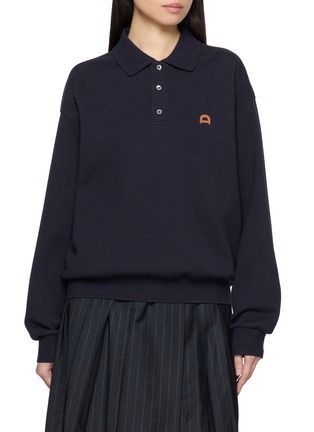 Main View - Click To Enlarge - DUNST - Leather Logo Collared T-shirt