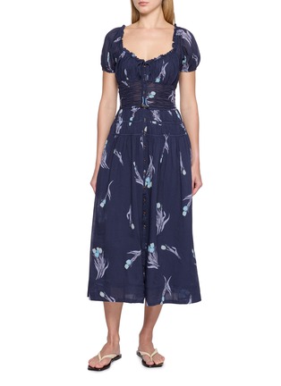 Main View - Click To Enlarge - FREE PEOPLE - Complete Me Floral Print Ruched Cotton Midi Dress