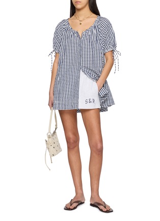 Figure View - Click To Enlarge - FREE PEOPLE - Farley Gathered Tie Sleeve Gingham Cotton Tunic Top