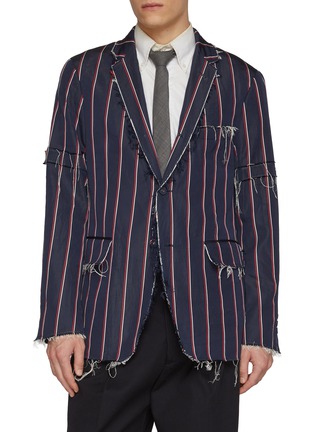 Main View - Click To Enlarge - THOM BROWNE - Single Breasted Distressed Striped Mogador Blazer