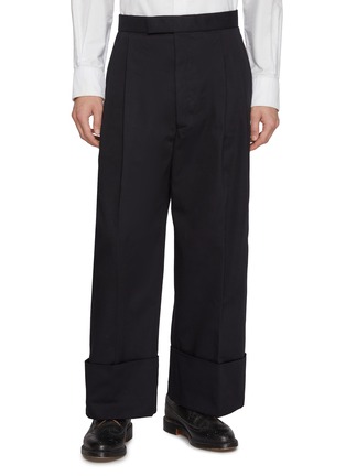 Main View - Click To Enlarge - THOM BROWNE - Double Pleat Wide Leg High Rise Cotton Garbadine Pants