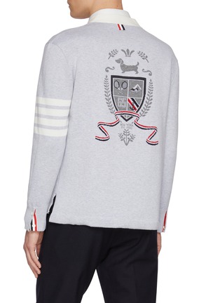 Back View - Click To Enlarge - THOM BROWNE - Crest Intarsia 4 Bar Rugby Cardigan