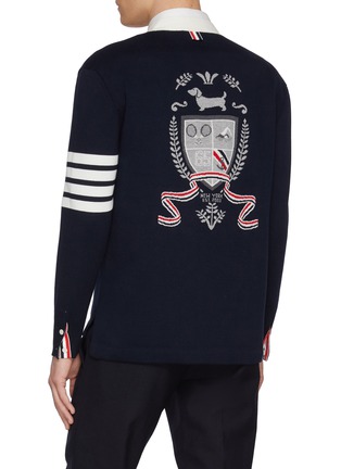 Back View - Click To Enlarge - THOM BROWNE - Crest Intarsia 4 Bar Rugby Cardigan