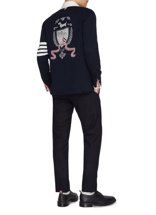 Figure View - Click To Enlarge - THOM BROWNE - Crest Intarsia 4 Bar Rugby Cardigan