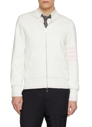 Main View - Click To Enlarge - THOM BROWNE - 4-Bar Zip Up Cotton Hoodie