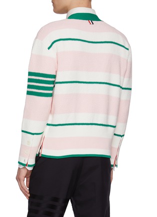 Back View - Click To Enlarge - THOM BROWNE - Horizontal Thick Stripe 4 Bar Cotton Cardigan