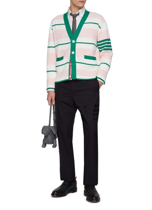 Figure View - Click To Enlarge - THOM BROWNE - Horizontal Thick Stripe 4 Bar Cotton Cardigan