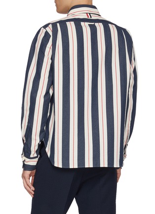 Back View - Click To Enlarge - THOM BROWNE - Striped Round Collar Seersucker Shirt