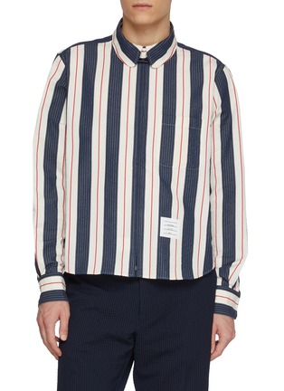 Main View - Click To Enlarge - THOM BROWNE - Striped Round Collar Seersucker Shirt