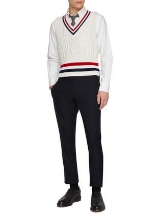 Figure View - Click To Enlarge - THOM BROWNE - RWB Band Chunky Cable Knit Cashmere Vest