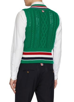Back View - Click To Enlarge - THOM BROWNE - RWB Band Chunky Cable Knit Cashmere Vest