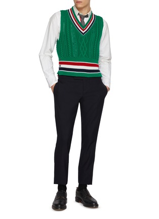 Figure View - Click To Enlarge - THOM BROWNE - RWB Band Chunky Cable Knit Cashmere Vest