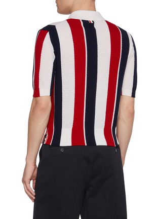 Back View - Click To Enlarge - THOM BROWNE - Short Sleeve Thick Stripe Fine Cashmere Polo Top