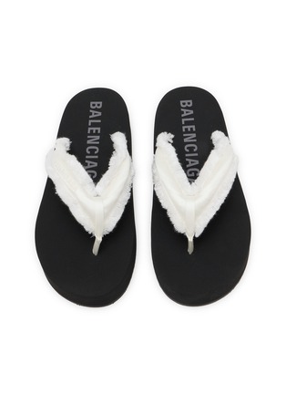 Detail View - Click To Enlarge - BALENCIAGA - Flat Jet Lag Frayed Strap Satin Thongs