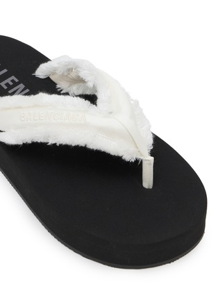 Detail View - Click To Enlarge - BALENCIAGA - Flat Jet Lag Frayed Strap Satin Thongs