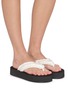 Figure View - Click To Enlarge - BALENCIAGA - Flat Jet Lag Frayed Strap Satin Thongs