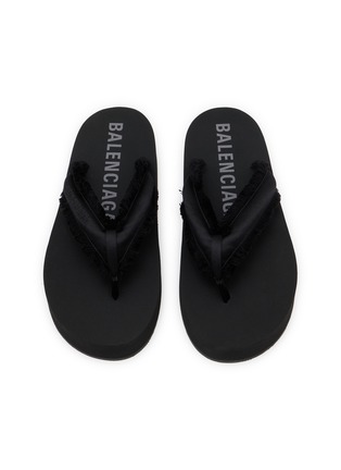 Detail View - Click To Enlarge - BALENCIAGA - Flat Jet Lag Frayed Strap Satin Thongs