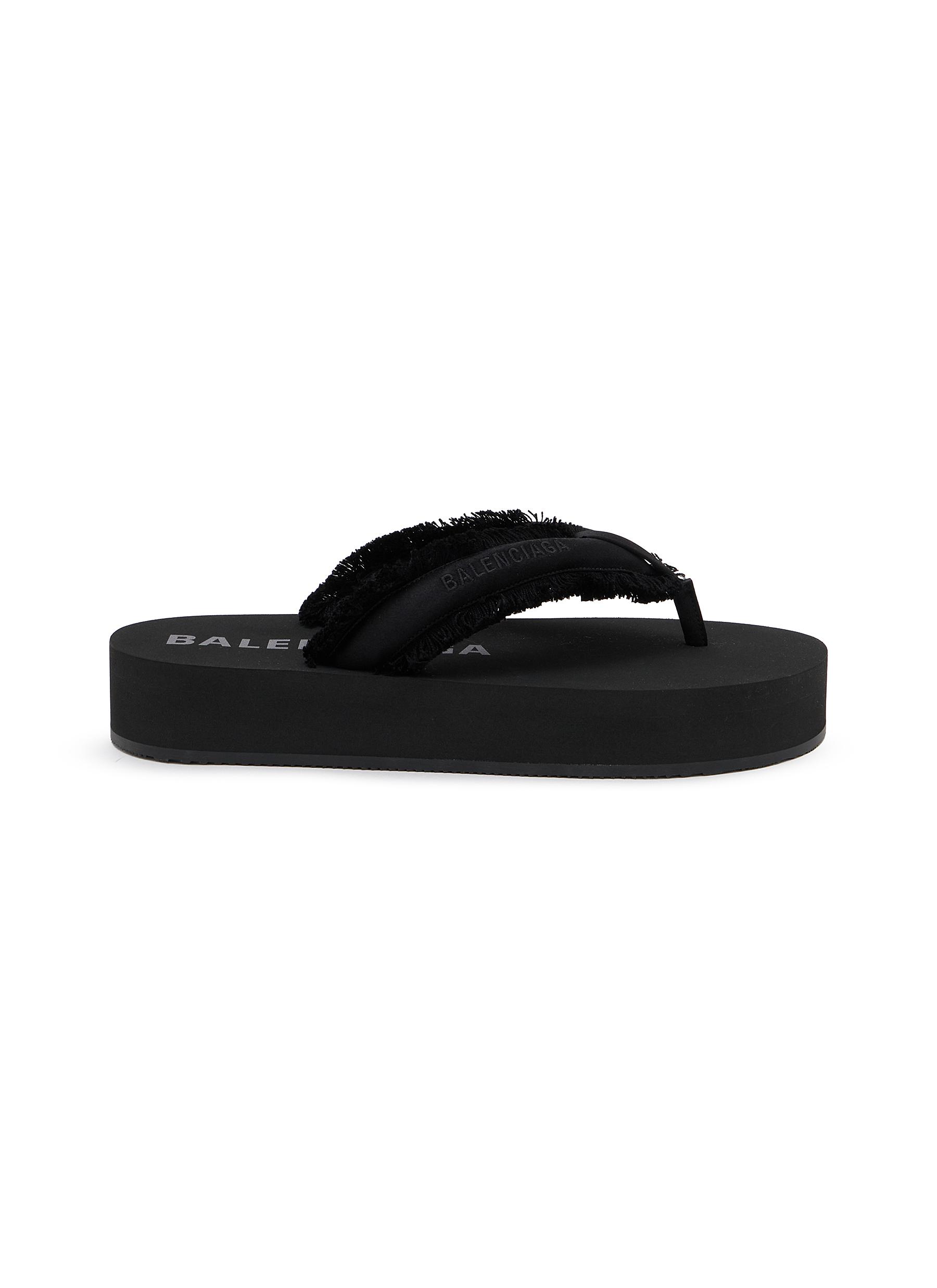 BALENCIAGA ブラック　ビーチサンダル 36 (24㎝) BALENCIAGA | Flat Jet Lag Frayed Strap Satin Thongs | Women | Lane
