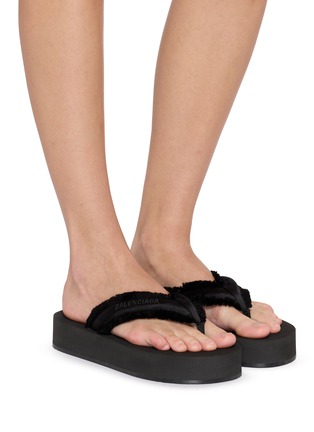 Figure View - Click To Enlarge - BALENCIAGA - Flat Jet Lag Frayed Strap Satin Thongs