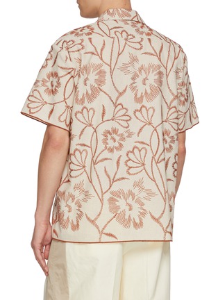 Back View - Click To Enlarge - TOGA VIRILIS - Short Sleeve Embroidered Floral Outline Cotton Linen Blend Shirt