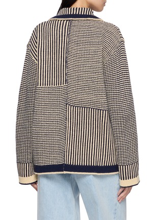 Back View - Click To Enlarge - EENK - Textured Striped Patchwork Knit Cardigan