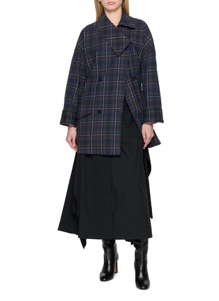 Figure View - Click To Enlarge - EENK - Unbalanced Collar Chequered Jacket